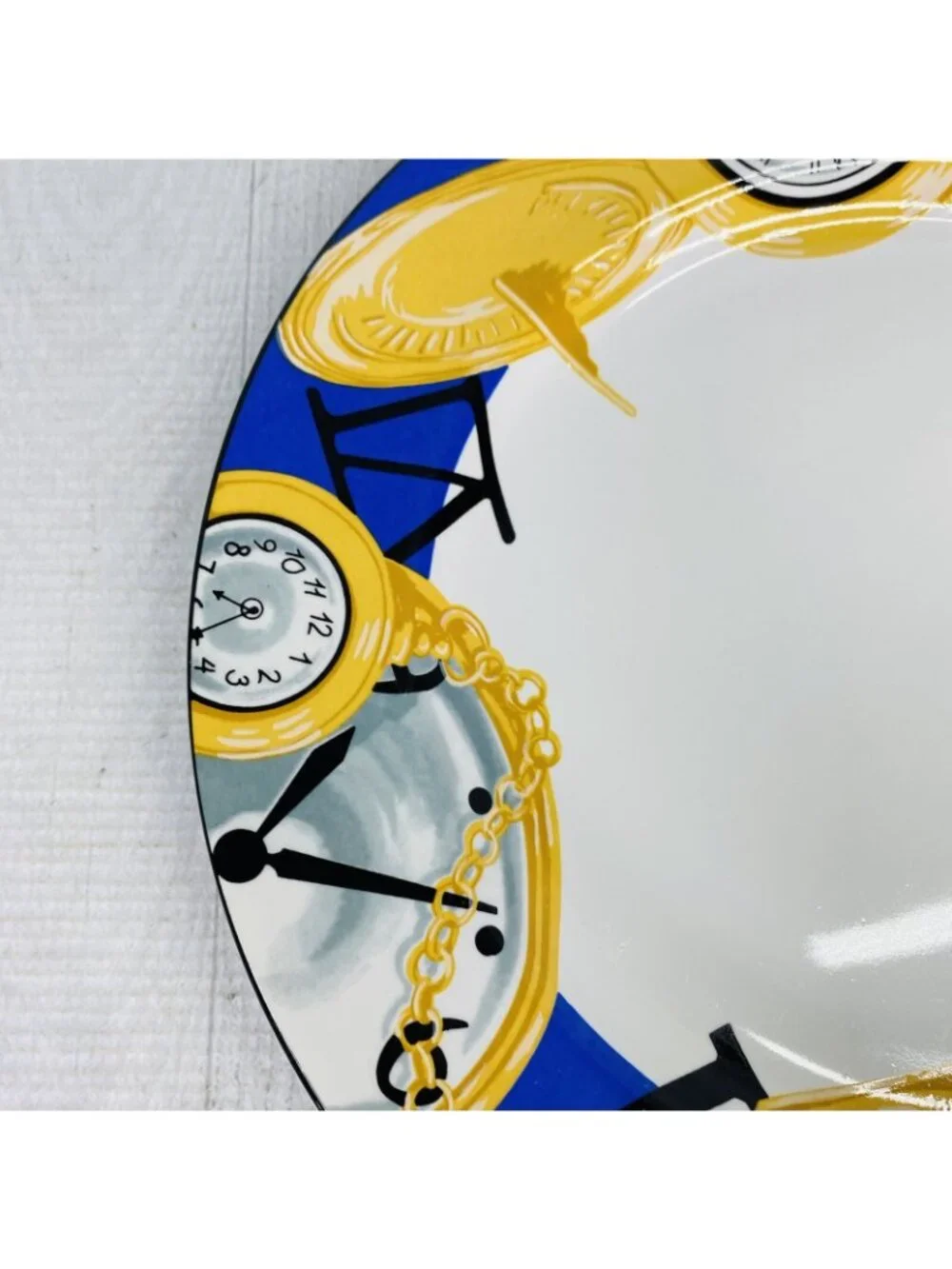 Furio FUO33 Blue Band Gold Pocket Watches Stoneware White Dinner Plates Set 4